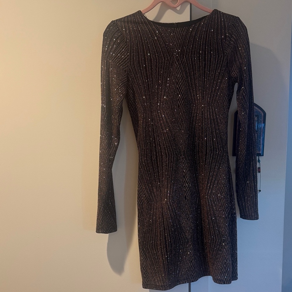 Black Sparkly Long Sleeve Bodycon Mini Dress